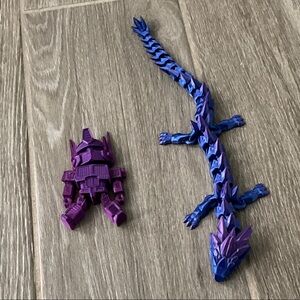 3D printed Purple and Blue Transforming Robot Lizard Toy